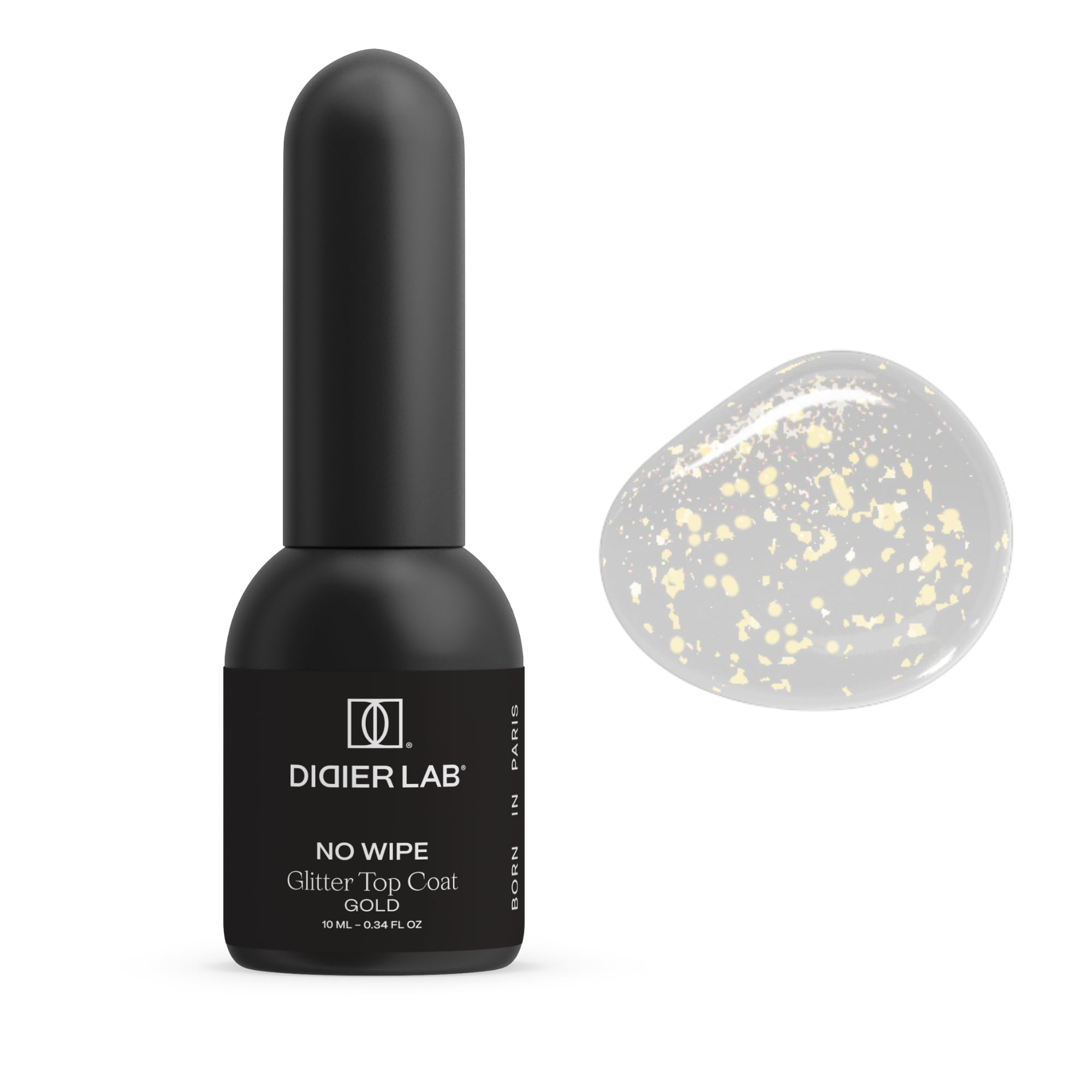 DIDIER LAB Glitter Top Coat Gel Polish Gold - Clear No Wipe Gel Top with Sparkling Gold Particles - HEMA TPO free - Long Lasting Glossy Sparkly Finish - Scratch and Chip Resistant - UV LED 10 ml