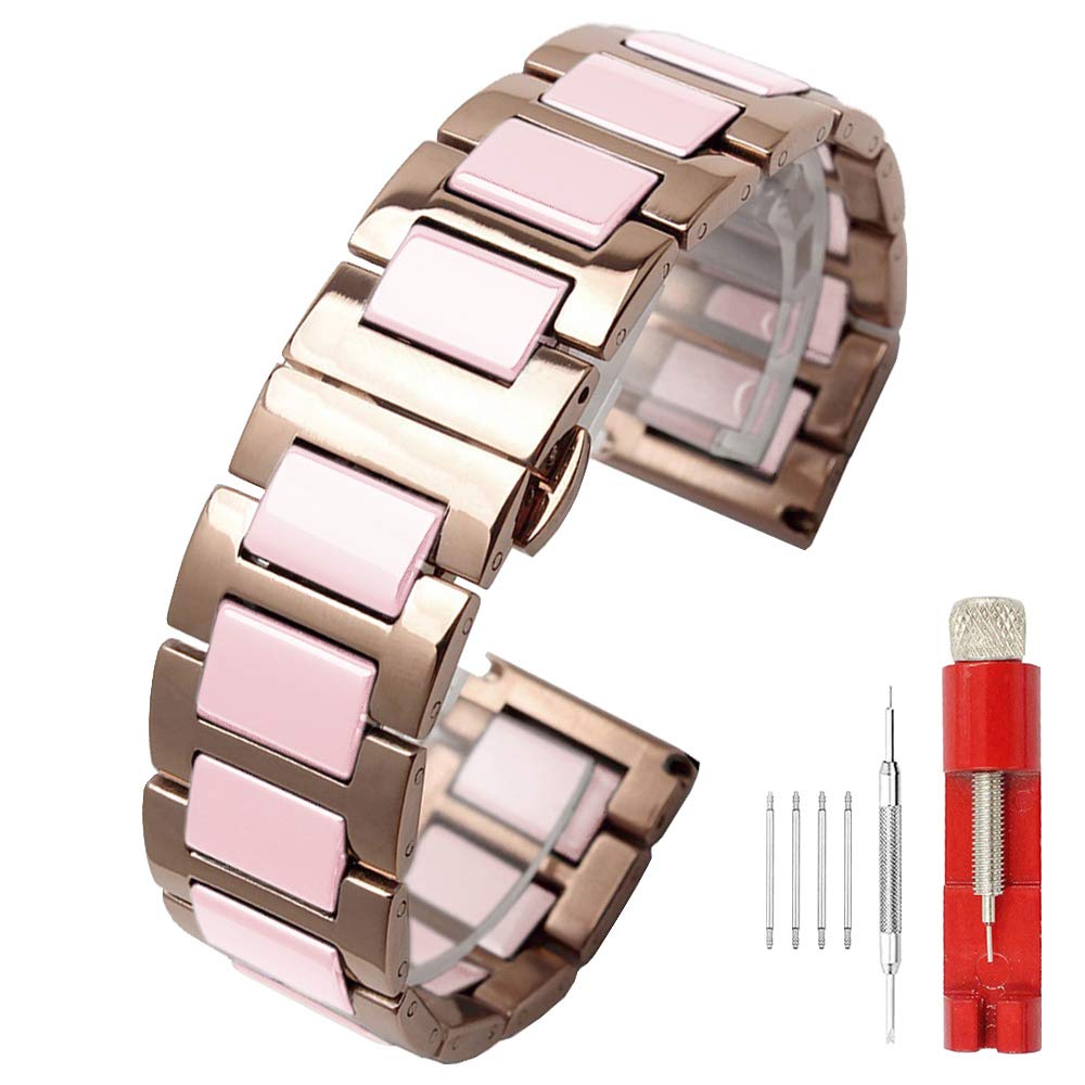 Luxury Black White Blue Green Brown Pink Ceramic Watch Band Stainless Steel Watch Bracelets Deployment Clasp Metal Watch Strap for Men Women 14mm 16mm 18mm 20mm 22mm