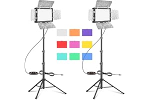 EMART LED Photography Lighting, Studio Light with 53inch Adjustable Tripod Stand and 9 Color Filters, 4 PCS Baffles, for Vide