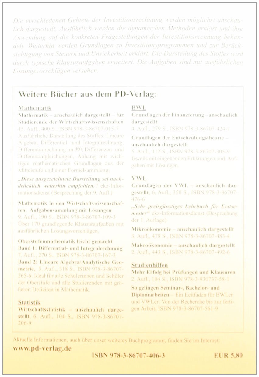 Grundlagen Der Investitionsrechnung Anschaulich Dargestellt Dorsam Peter Amazon De Bucher