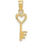 14k Yellow Gold Heart Key Pendant Necklace for Women, Romantic Symbolic Charm with Heart Shaped Bow for Love and Connection, Fine Emotional Jewelry for Daily Wear, Anniversaries, and More