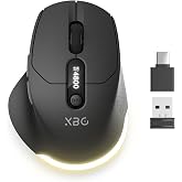XBG B18Pro Tri-Mode Wireless Bluetooth Mouse with LED Display for Laptop | Bluetooth 5.0, 2.4G &amp; Wired, 4800 DPI, 600mAh Type-C Rechargeable, Ergonomic Silent Click, for Mac iPad Windows Office, Black