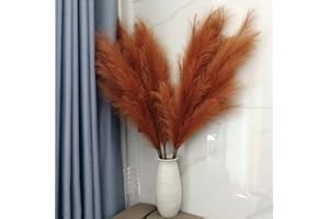 PENEPICO Faux Caramel Brown Pampas Grass Decor Tall , 8pcs 43.3" Large Pompas Floral, Fluffy Artificial Fake Long Feather Flowers for Boho Wedding Bedroom Living Room Decor(Burnt Orange Brown)