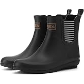 HISEA Women's Rubber Rain Boots Slim Fit Waterproof Chelsea Boots | Short Ankle Garden Shoes Wedge Heel Anti-Slipping Rainboots Fashion Outdoor Work Booties for Gardening Farming Walking