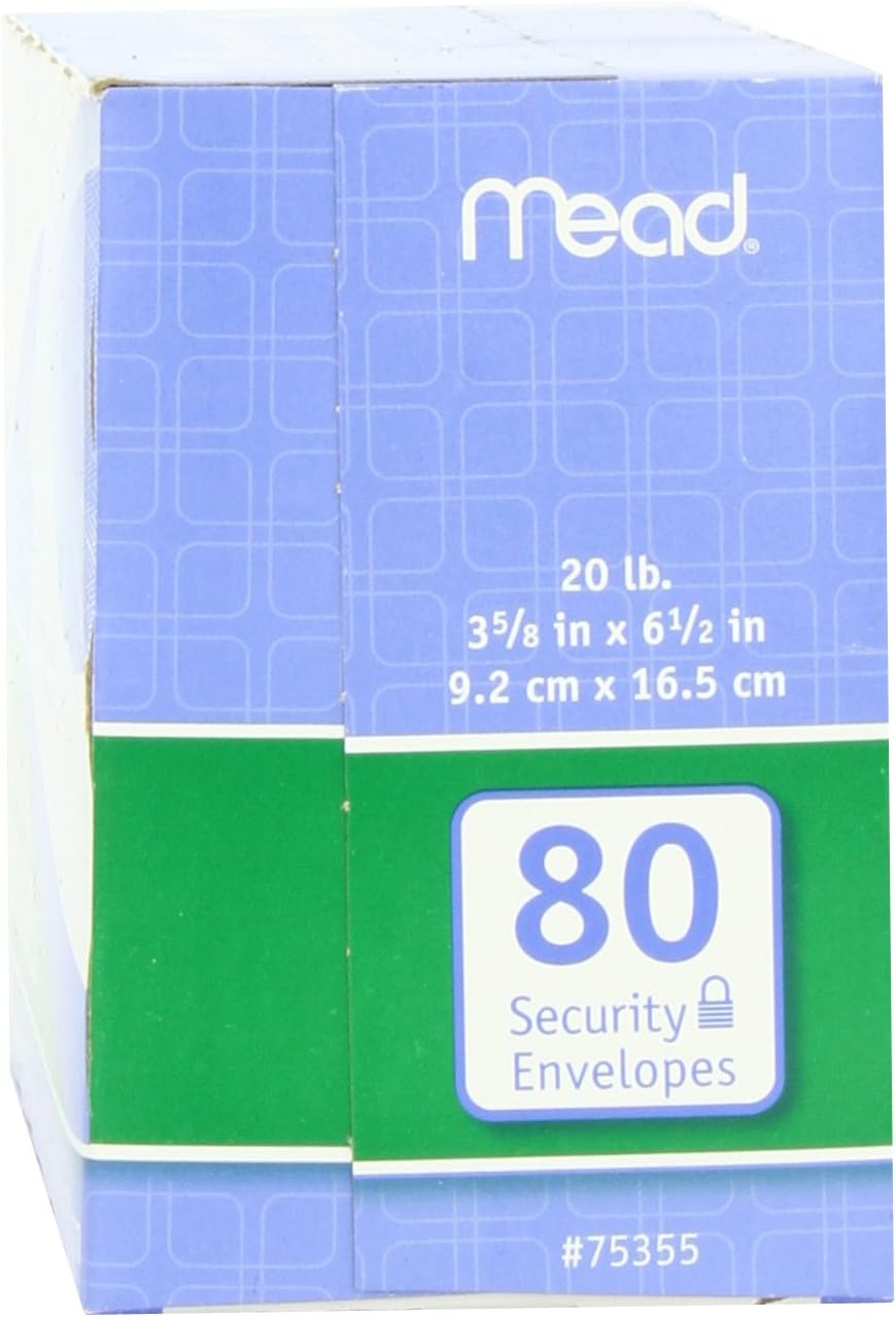 Mead #6-3/4 Security Envelopes, 3-5/8" x 6-1/2", Confidential, White, 80 per Box (75212) : Business Envelopes : Office Products