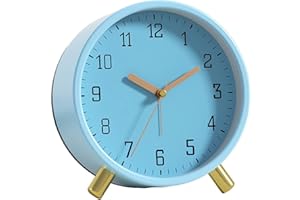 Taozhiyuan Round Table Clock with Backlight, 4.5 Inches, No Ticking, Silent, Battery Powered, Suitable for Living Room, Bedro