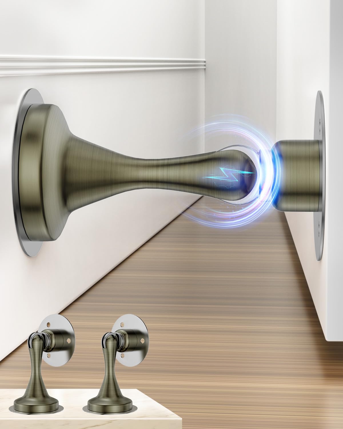Photo 1 of Door Stoppers Magnetic Door Catch - 2 Pack Stainless Steel Heavy Duty Door Stops for Bottom of Door, Wall & Floor Mounting No-Drill Strong Adhesive & Screws, Door Holder to Keep Door Open,Bronze