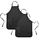 DALIX Apron Commercial Restaurant Home Bib Spun Poly Cotton Kitchen Aprons (2 Pockets) in Black 2 Pack