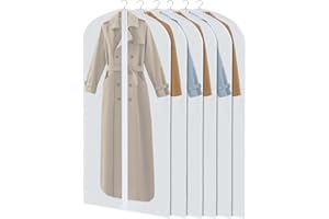 Wellong 6 Packs Dress Bags, 60 Inches Garments Bags for Storage, Suit Cover Protecting Dusts with Zipper, Hanging Clothes Cover Dress Bags for Suits, Coats - Clear