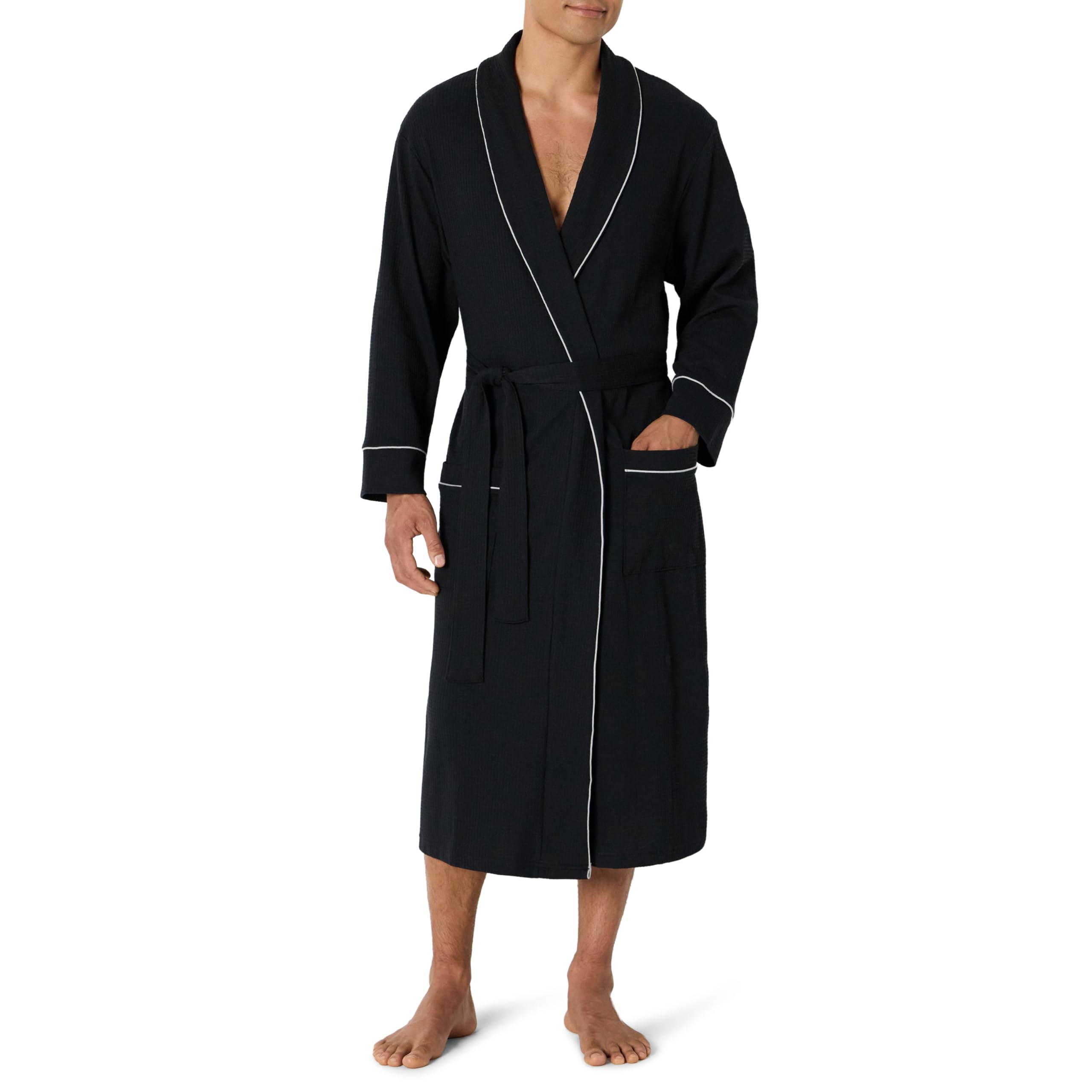Photo 1 of Amazon Essentials Men's Lightweight Waffle Bathrobe (Available in Big & Tall), Black, XX-Large Big