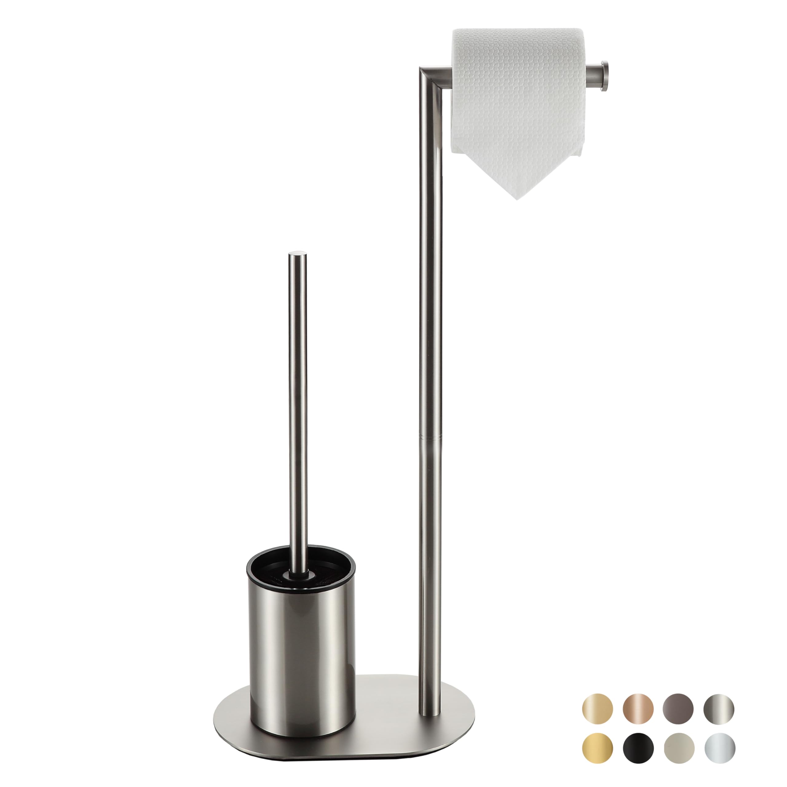 BVL Toilet Roll Holder with Toilet Brush Brushed, Stainless Steel Free Standing Toilet Brush, Toilet Brush and Toilet Paper Holder