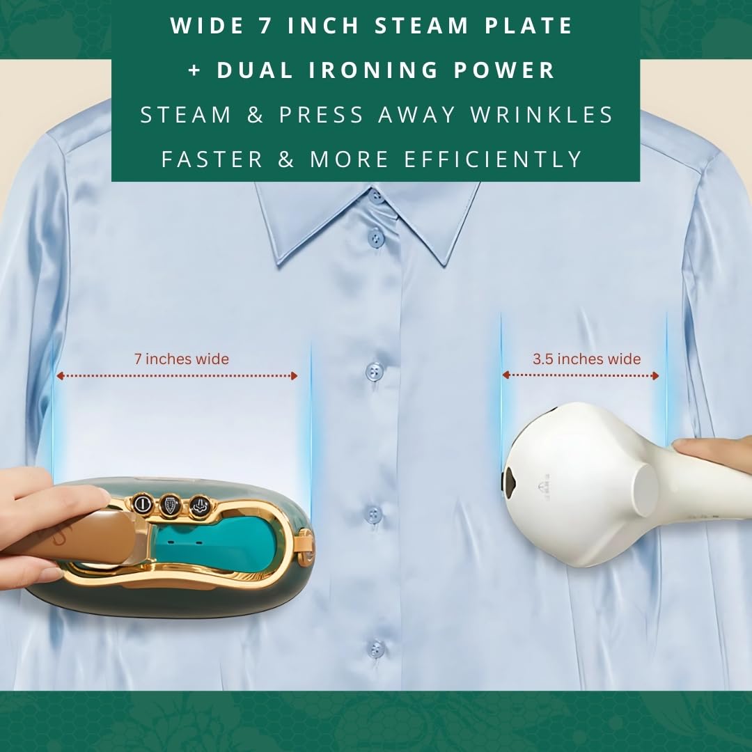 SALAV® Retro Edition Duopress Handheld Garment Steamer & Iron, Ceramic Plate, 1000W, No Drip Steam, Vertical & Horizontal Steam, Emerald - Removes Wrinkles & Refreshes Clothes, Vintage Style
