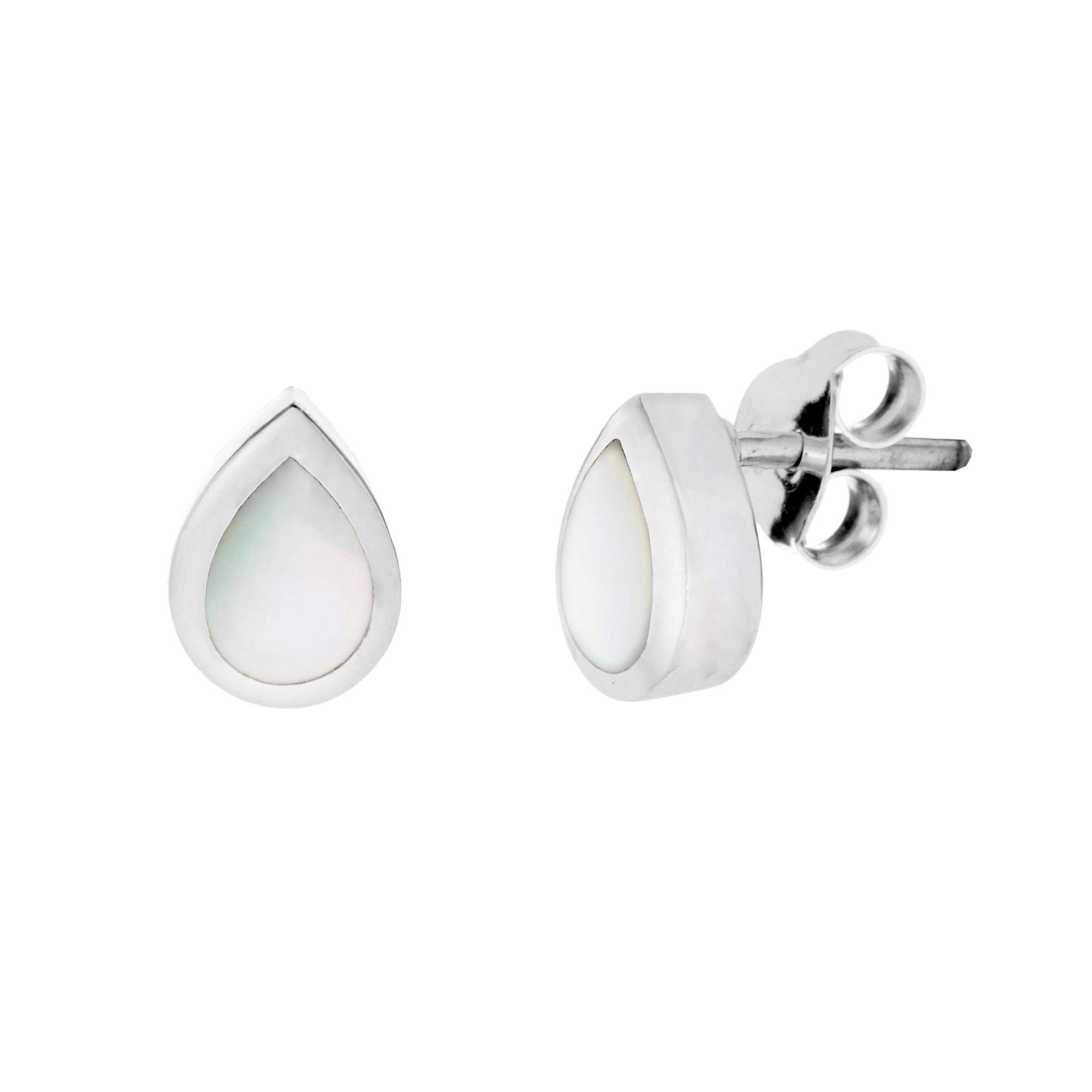 Silverly Sterling Silver Mother of Pearl Teardrop Stud Earrings for Women – Pear-Shaped Irisdescent Shell Studs in 925 Silver - Elegant Color‑Changing Gemstone Jewellery - Natural Seashell Design