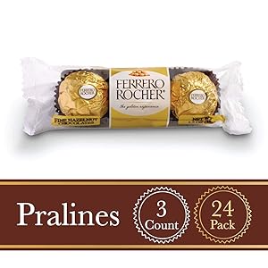 Ferrero Rocher Fine Hazelnut Milk Chocolate, 3 Count Individually Wrapped Chocolate Candy Gifts, (Pack of 24)