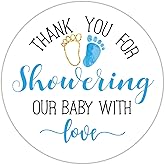 Blue Baby Shower Stickers - Thank You Favors for Boys, 2 Inch, Pack of 50