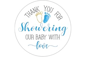 Blue Baby Shower Stickers, Thank You for Showering Our Baby with Love Stickers, Baby Shower Favors for Boys, Thank You Sticke