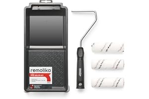 Remolika 5-Piece Mini Paint Roller Kit - Made in Portugal - 3 Premium 4” Microfiber Roller Covers, a Roller Frame, and a Paint Tray, for Professionals or Homeowners