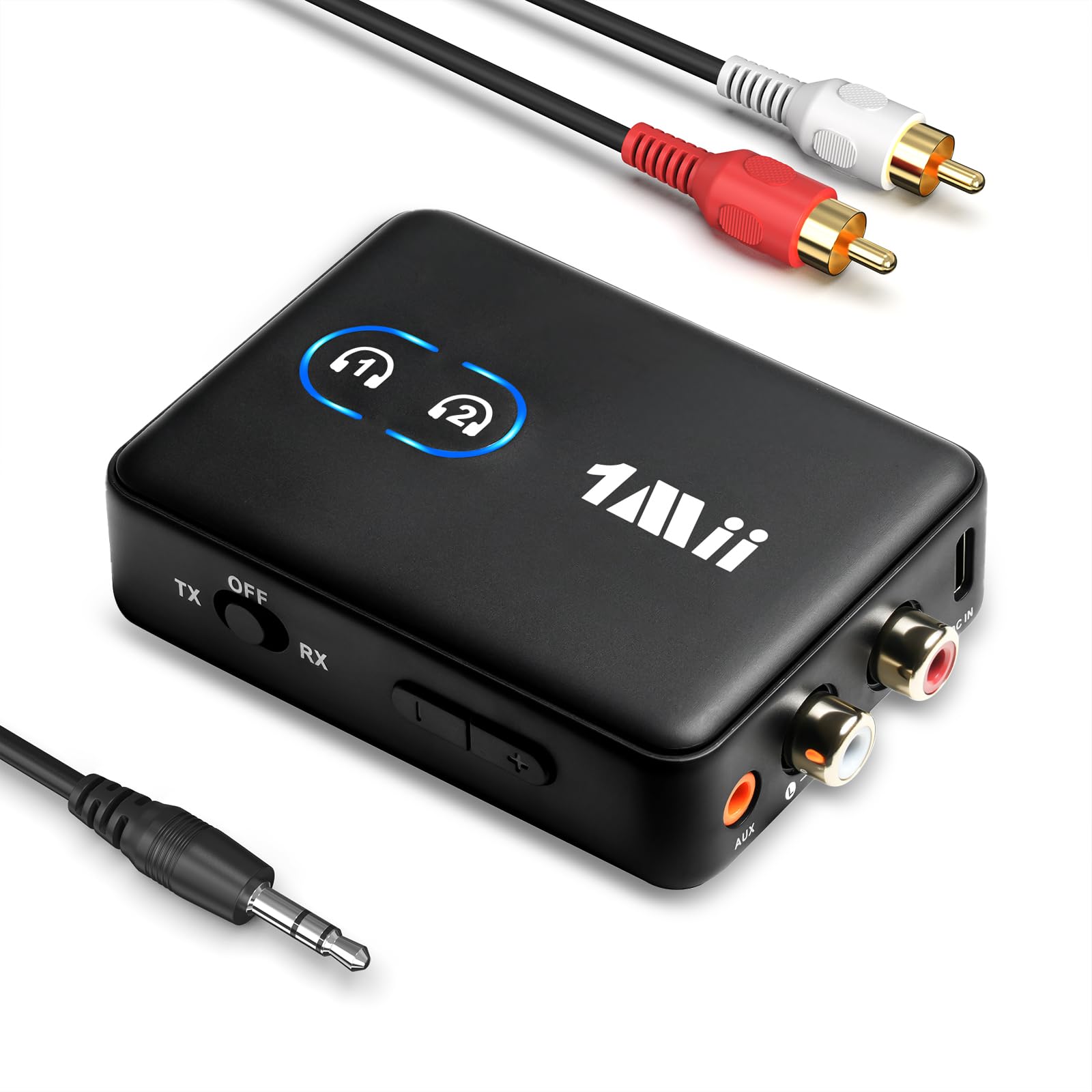 Photo 1 of 1Mii RCA Bluetooth 5.3 Adapter for TV, 3.5mm AUX Bluetooth Transmitter Receiver for 2 AirPods or Headphones, Home Stereo, Speakers, Projector, Treadmills, PC, with Volume Control, aptX Low Latency