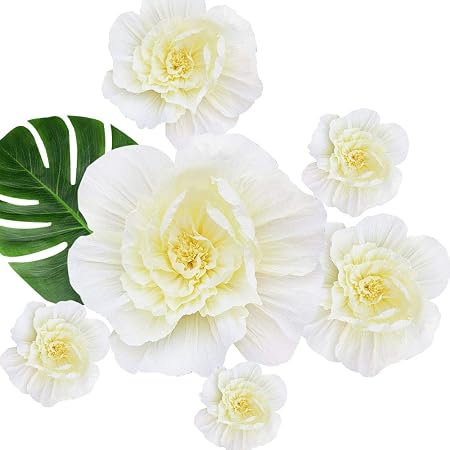 Awtlife 6 Pezzi Di Crema Di Fiori Bianchi Decorazioni Di Fiori Di Carta Crepe Giganti Fatte A Mano Per Vivaio Da Parete Matrimonio Baby Shower