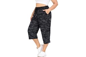 FOREYOND Plus Size Capri Pants for Women Loose Fit Yoga Pants with Pockets Workout Activewear Sweatpants