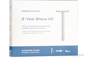 HENSON SHAVING Henson AL13 Safety Razor Shave Set – Includes Safety Razor, Stand & 100 Razor Blades – Gentle, Precision Shaving Kit for Men & Women – Aluminum Double Edge Razor for Smooth, Irritation-Free Shaves