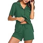 Ekouaer Womens Cotton Pajamas Set Classic Short Sleeve Pjs Set Soft Button Down Sleepwear Loungewear