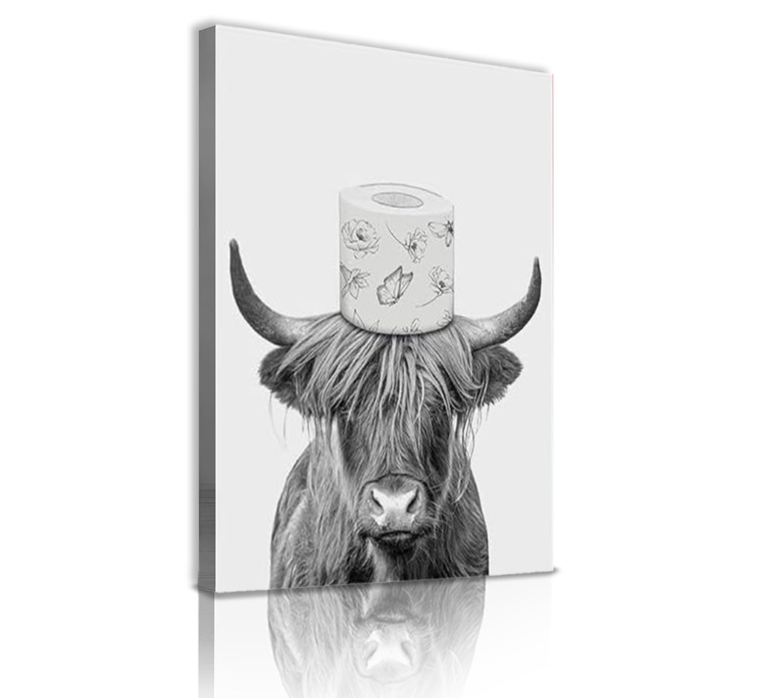Muovel Bathroom Canvas Pictures, Scottish Highland Cow Wall Art, Black and White Animal in the Bathroom Decorative Pictures Toilet Bathroom Home Decor - Without Frame (40 x 60 cm x 1 Piece, Style 9)