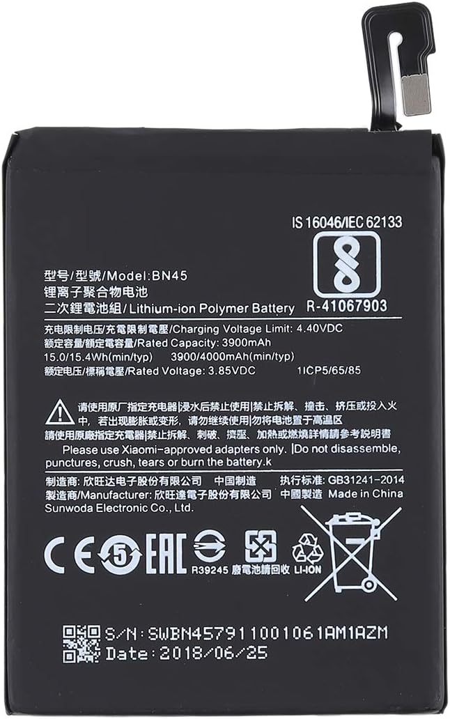 Huamentalliance Replacement Battery Repair&Spare Parts 3900mAh Li-Polymer Battery BN45 for Xiaomi Redmi Note 5