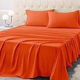 Homilay Queen Size Terracotta Bed Sheet Set - 4 Piece Soft Microfiber Sheets with Deep Pockets, Cooling Technology, and Wrinkle-Free Pillowcase. Hotel-Quality, Durable Bedding, Bright Orange