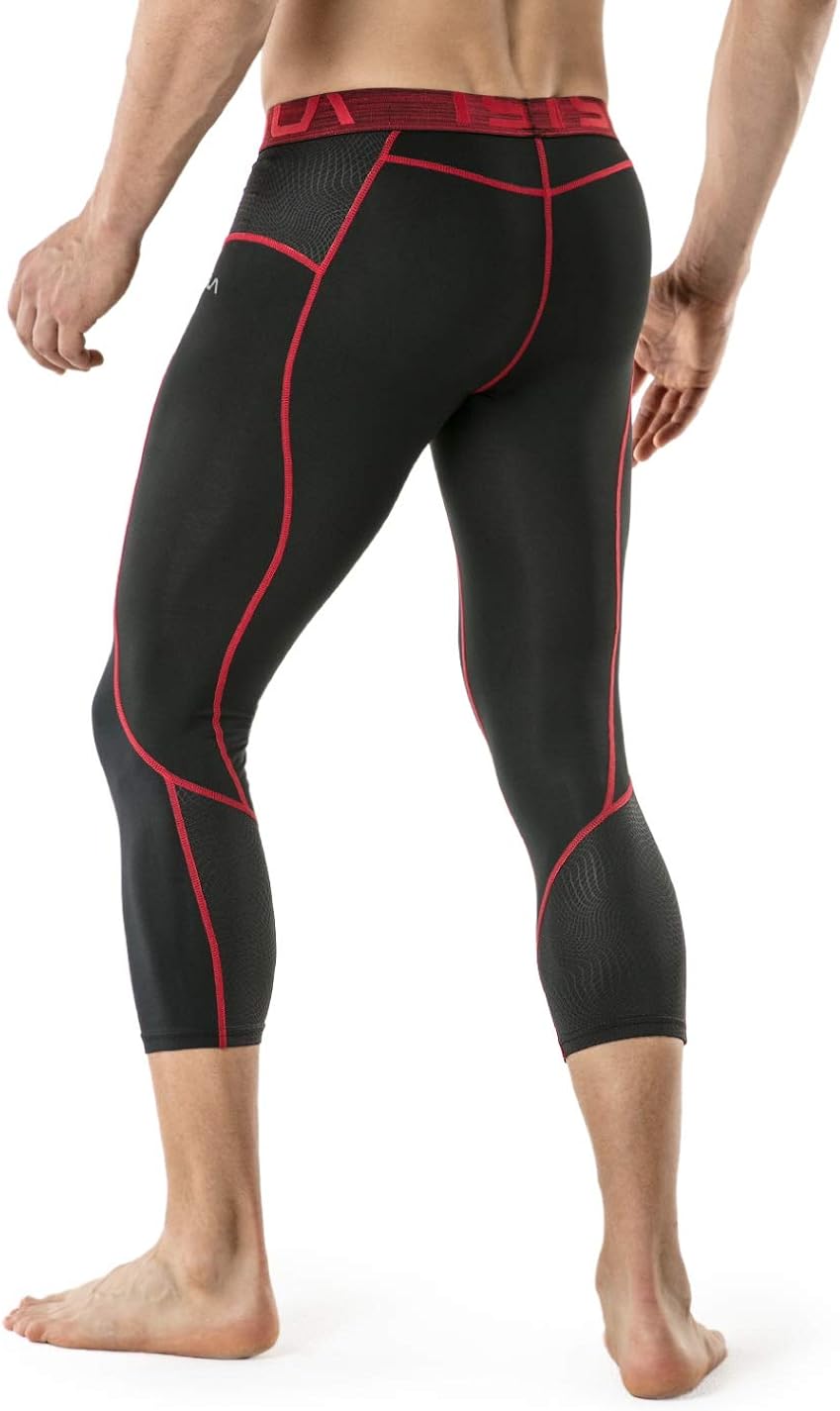 TSLA Men's Compression 3/4 Capri Pants Baselayer Cool Dry Sports Running Yoga Tights : Clothing