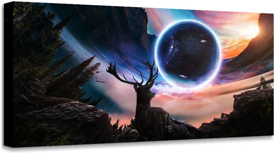 Decor Art Wall Art Deer look moon stars Landscape Picture Canvas Wall Art Print Paintings Modern Artwork for Living Room Wall Decor and Home D¨¦cor Framed Ready to Hang