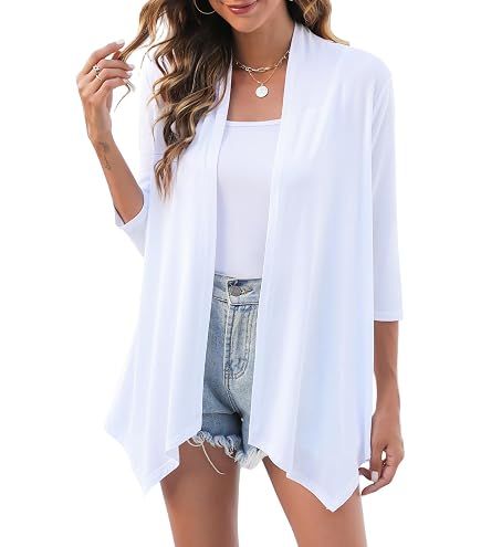 Yekaty White Cardigan for Women Lightweight 3/4 Sleeves Summer
