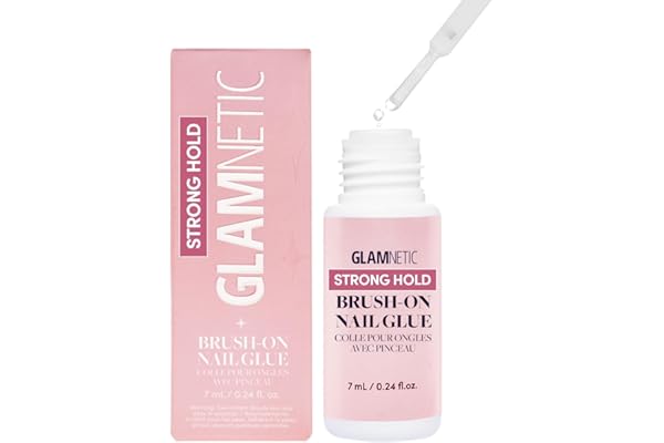 Glamnetic Super Strong Brush On Nail Glue | Brush Tip Applicator, Mess Free, Travel Friendly, Vegan | Durable & Long-Lasting | .24 fl. oz. | Brush tip applicator glue for press-ons. Travel-friendly, mess-free formula. Vegan, durable, long-lasting hold