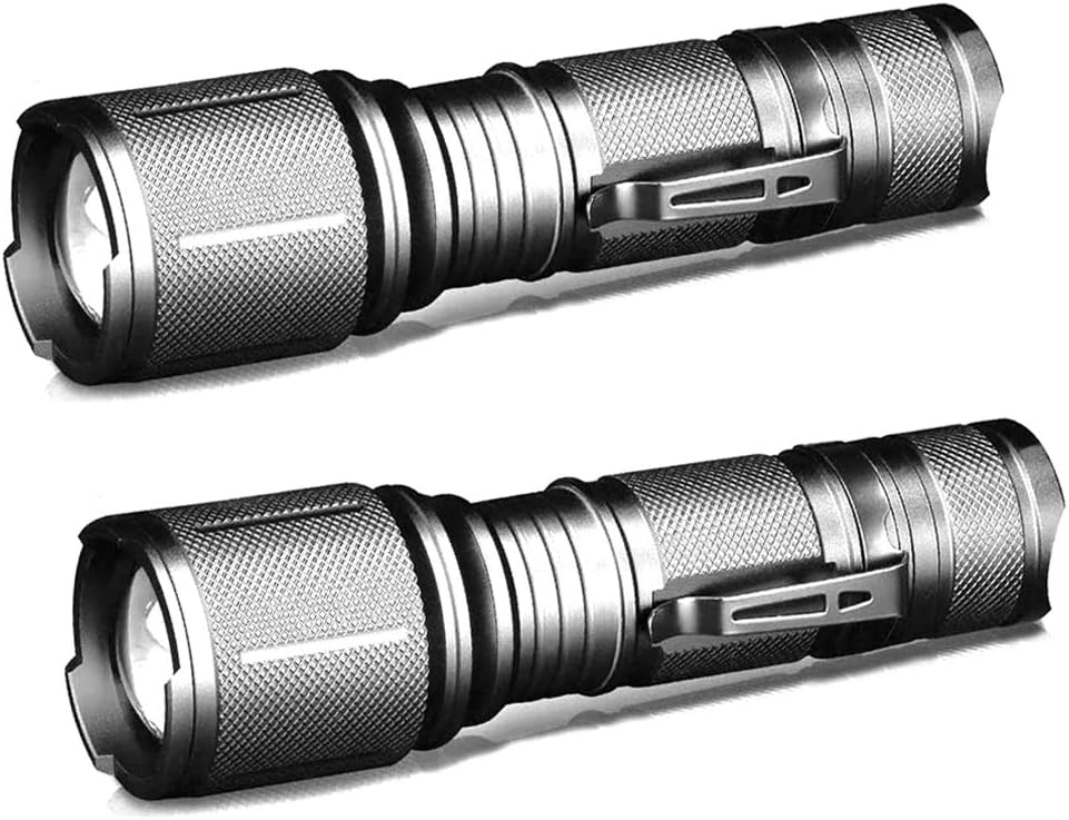 Tactical LED XML T6 3000 Lumens 5 Modes Flashlight with Belt Clip Zoomable Waterproof Torch Light for Hurricane Camping Hiking Emergency,2 Pack