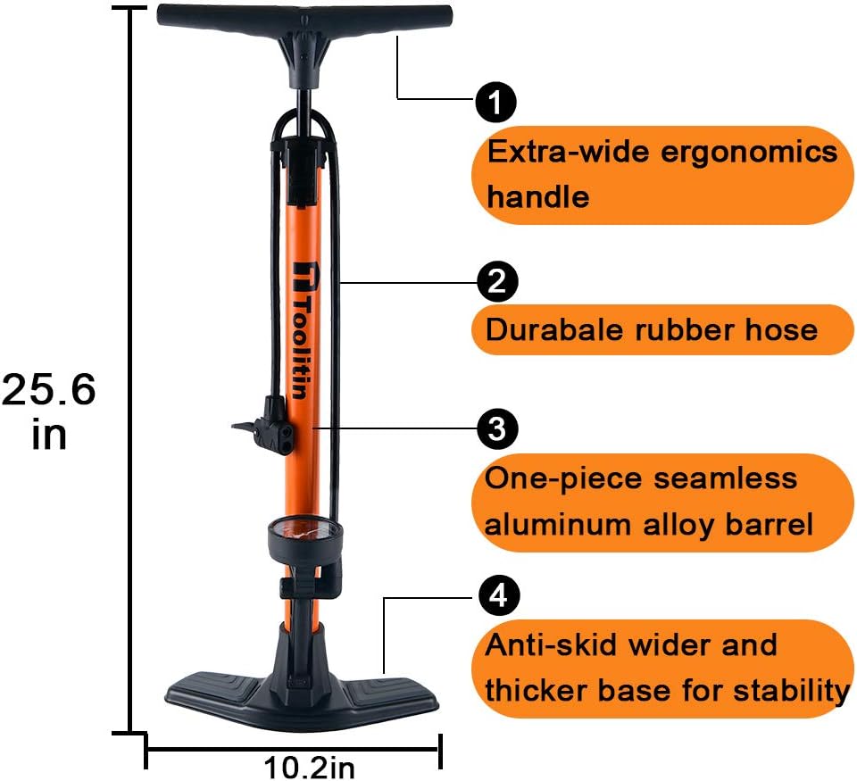 TOOLITIN Floor Bicycle Pump with Gauge, 160 Psi High Pressure, Bike Pump Compatible with Presta and Schrader Valve, Bike Tire Pump for Road Bike, MTB, Hybrid, Balls : Sports & Outdoors