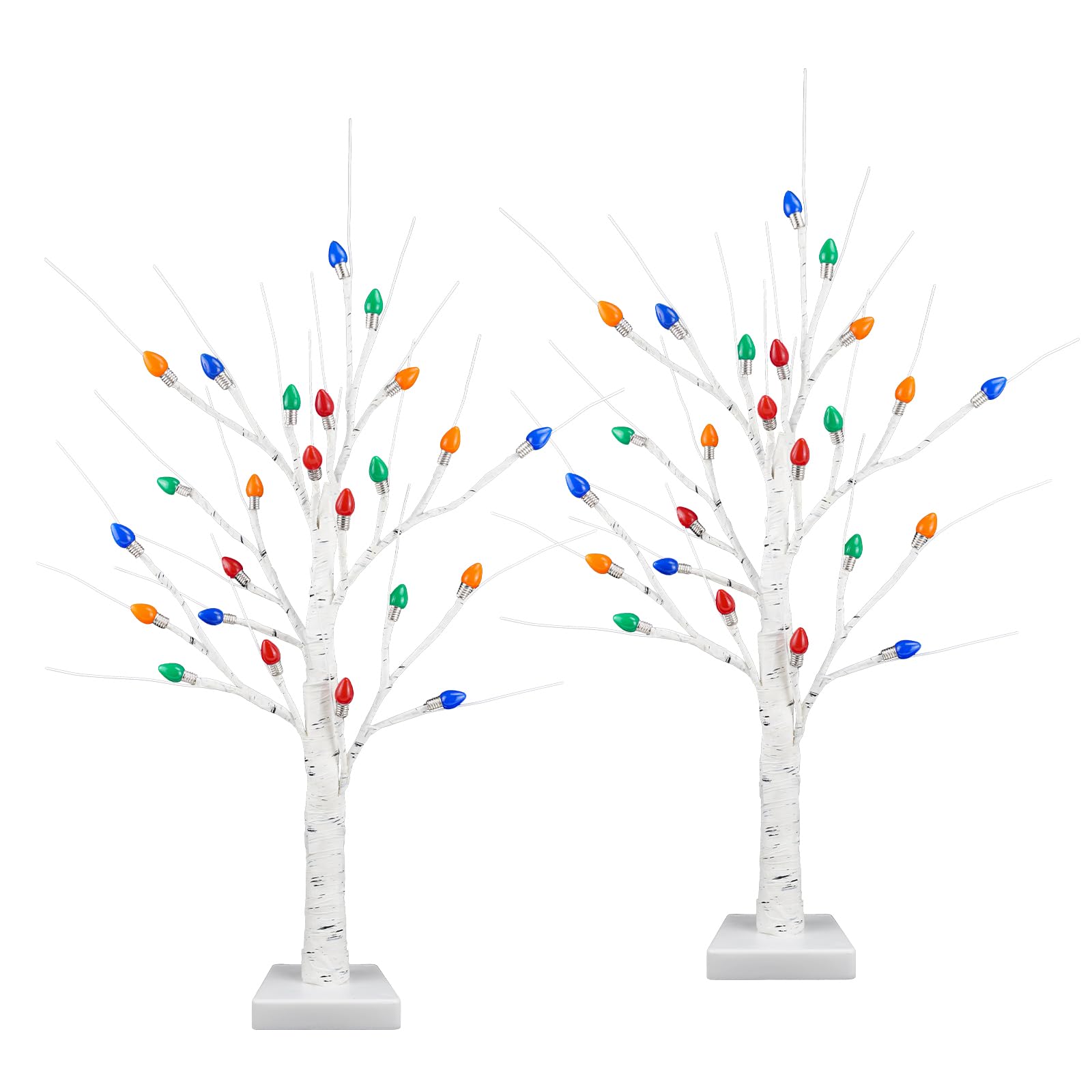 Photo 1 of [ Timer ] Ruidazon 2 Pack Lighted Birch Tree, 26" Christmas Birch Tree with 24 Led Red Green Orange Blue Lights Battery Operated Small Christmas Table Tree for Home Christmas Indoor Decoration