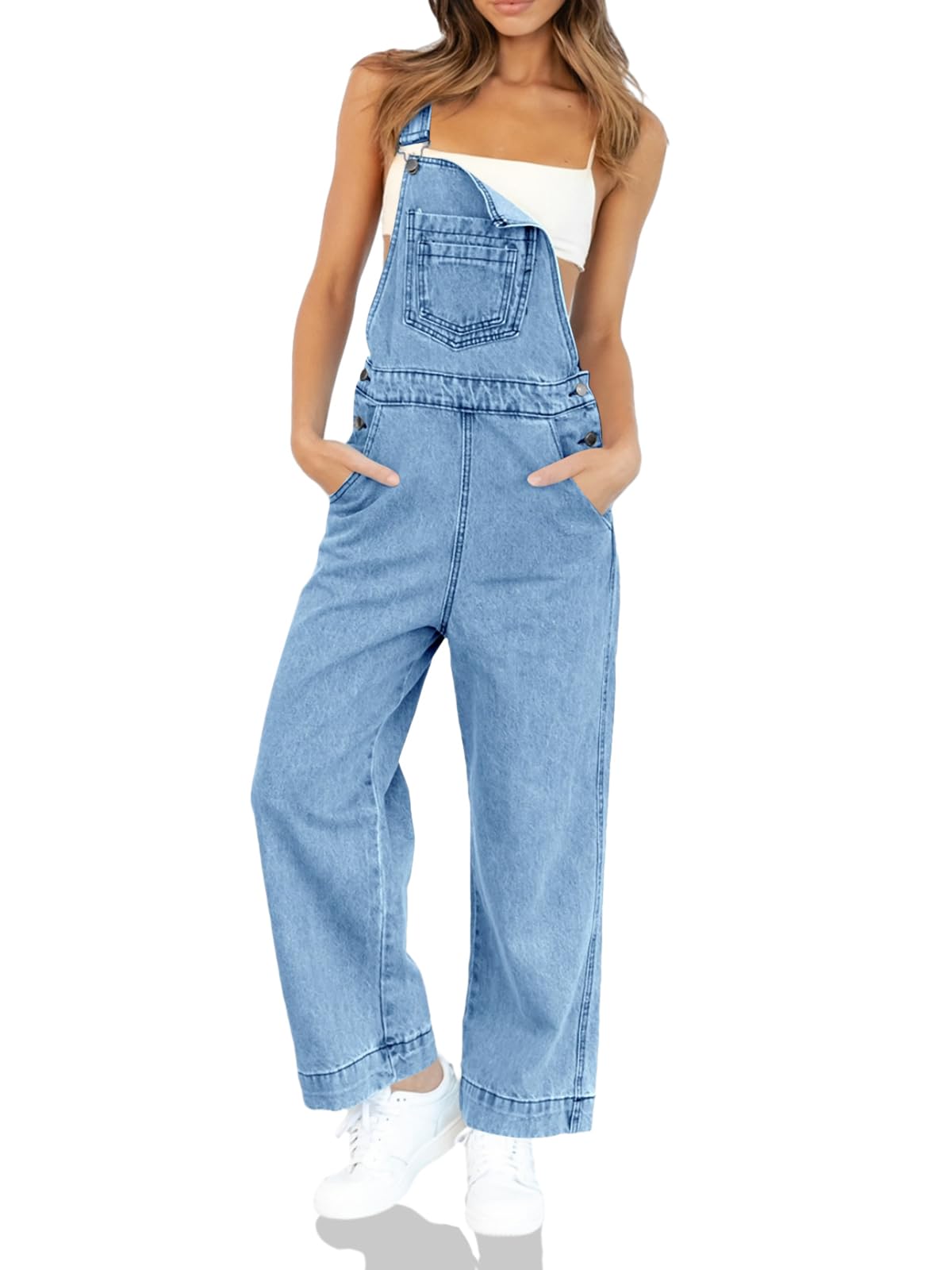 Photo 1 of Cicy Bell Womens Bib Denim Overalls Loose Fit Wide Leg Revolt Jeans Jumpsuits Summer Work Outfits with Pockets LARGE 
