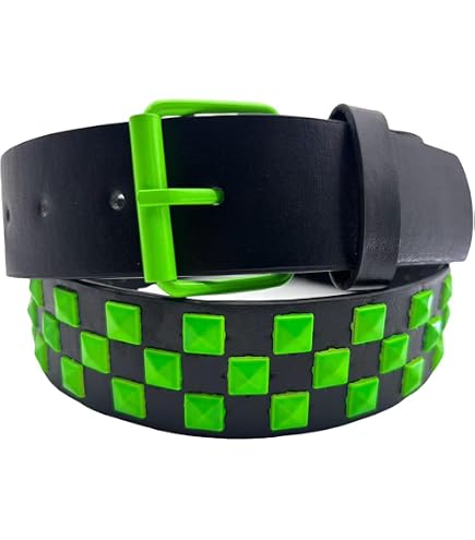 LIME GREEN METAL STUDDED CANVAS BELT PUNK PLUS MOD RAVE ROCK STAR STAR EMO VINTAGE LIME GREEN METAL STUDDED CANVAS STRETCH BELT PUNK  main image 2
