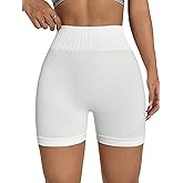 OYOANGLE Women's High Waisted Biker Shorts Seamless Textured Workout Gym Yoga Running Shorts