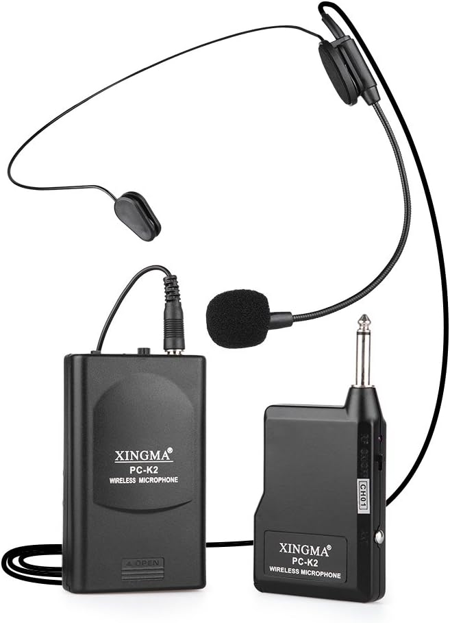 Wireless Headset Condenser Microphone, Lightweight Headworn Wireless System with 6.35mm 1/4 Receiver Plug and Play for Singing, Performance, Presentation, Fitness Instruction, Teaching