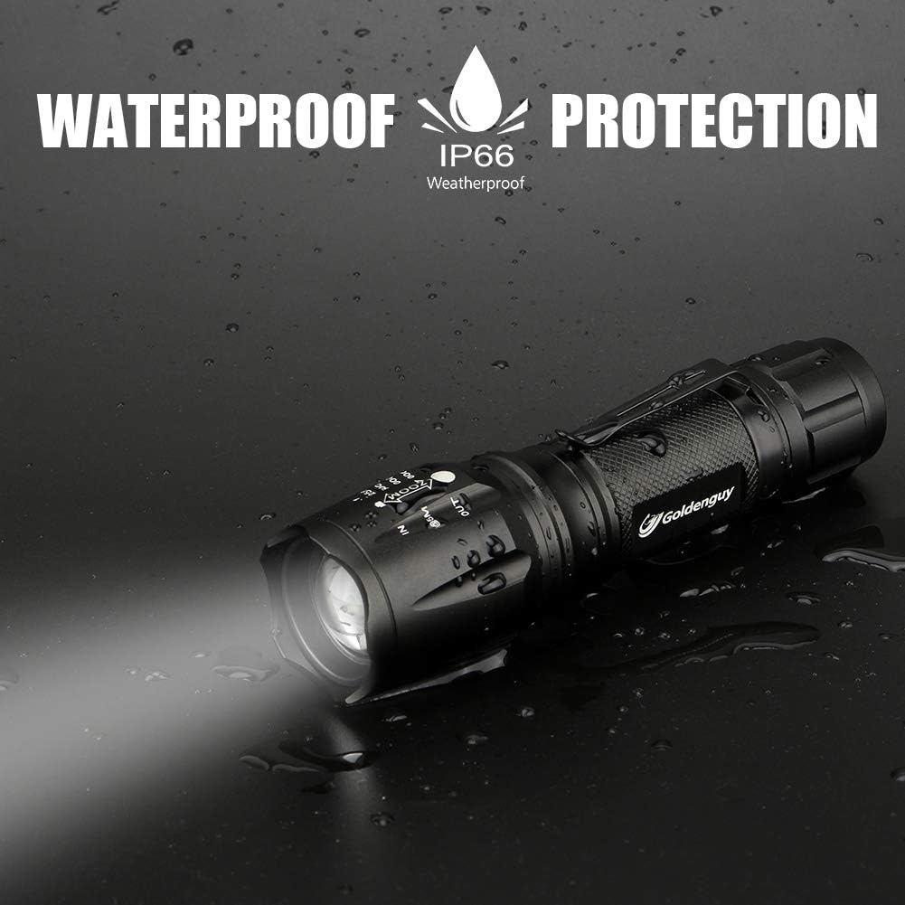 Goldenguy LED Tactical Flashlight High Lumen Powerful Camping Hiking EDC Emergrncy Torch 5 Mode Zoomable and Water Resistant(2 Pack) - - 