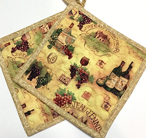 Tuscany Potholders Hotpads Wine Vineyards set of 2 Quilted