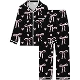 hmbudp Valentines Pajamas for Women Pink Pajama Sets Valentines Pjs Long Sleeve Bow Soft Satin 2 Piece Pjs Set Loungewear