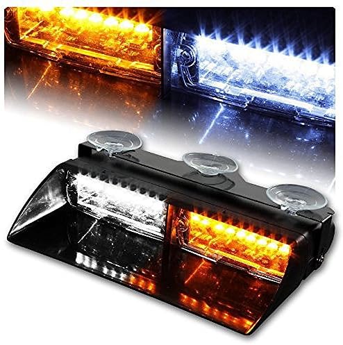Linchview 16 LED High Intensity LED with 18 strobe patterns Law Enforcement Emergency Beacon Hazard Warning Strobe Lights for Vehicle Car Truck SUV Interior Roof / Dash / Windshield with Suction Cups (Yellow-White) [Energy Class A++]