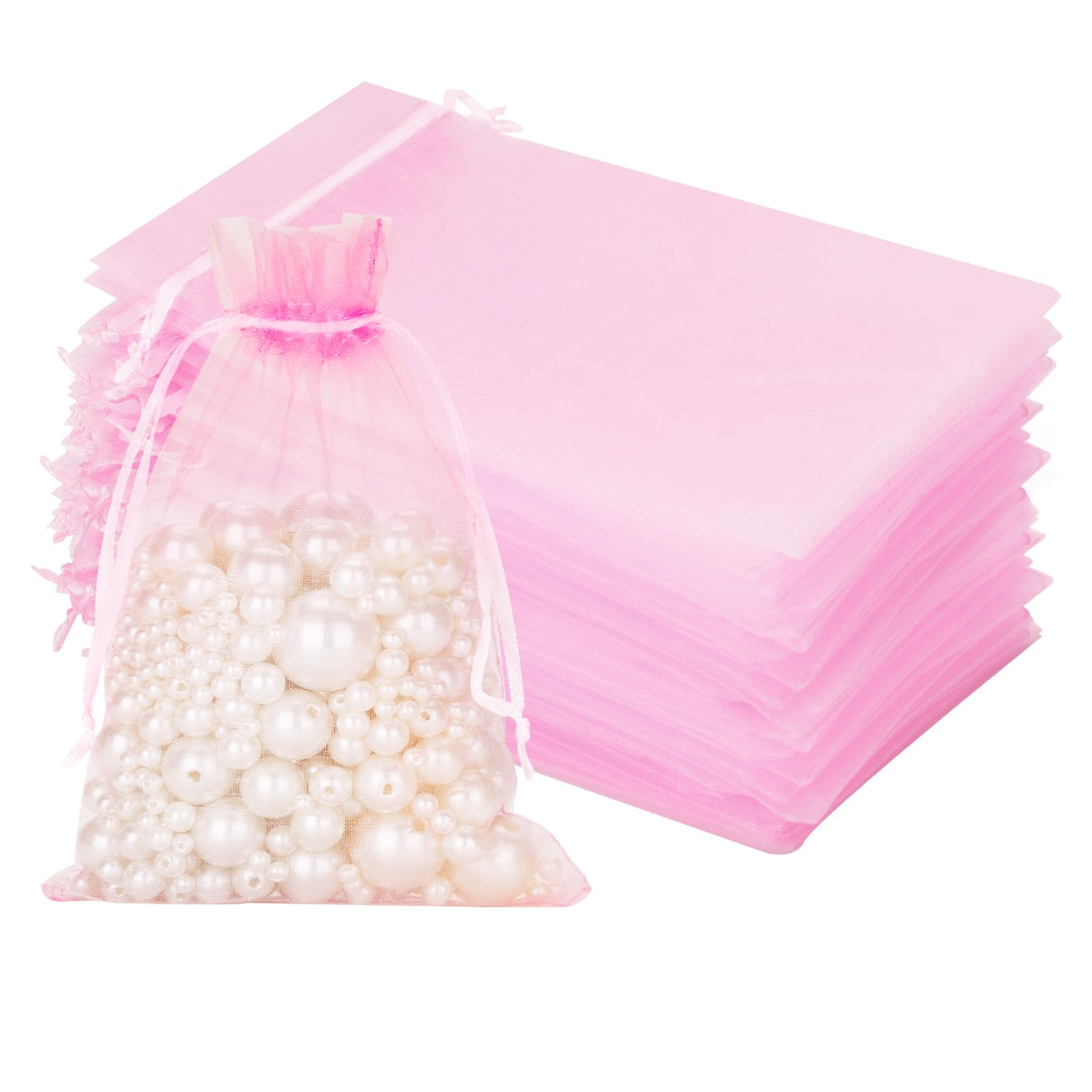 jijAcraft 100Pcs Pink Organza Bags, 13x18CM Organza Gift Bags, Jeweller Pouches Drawstring Bag, Large Party Sweet Bag For Wedding, Birthday, Christmas, Gift Wrapping