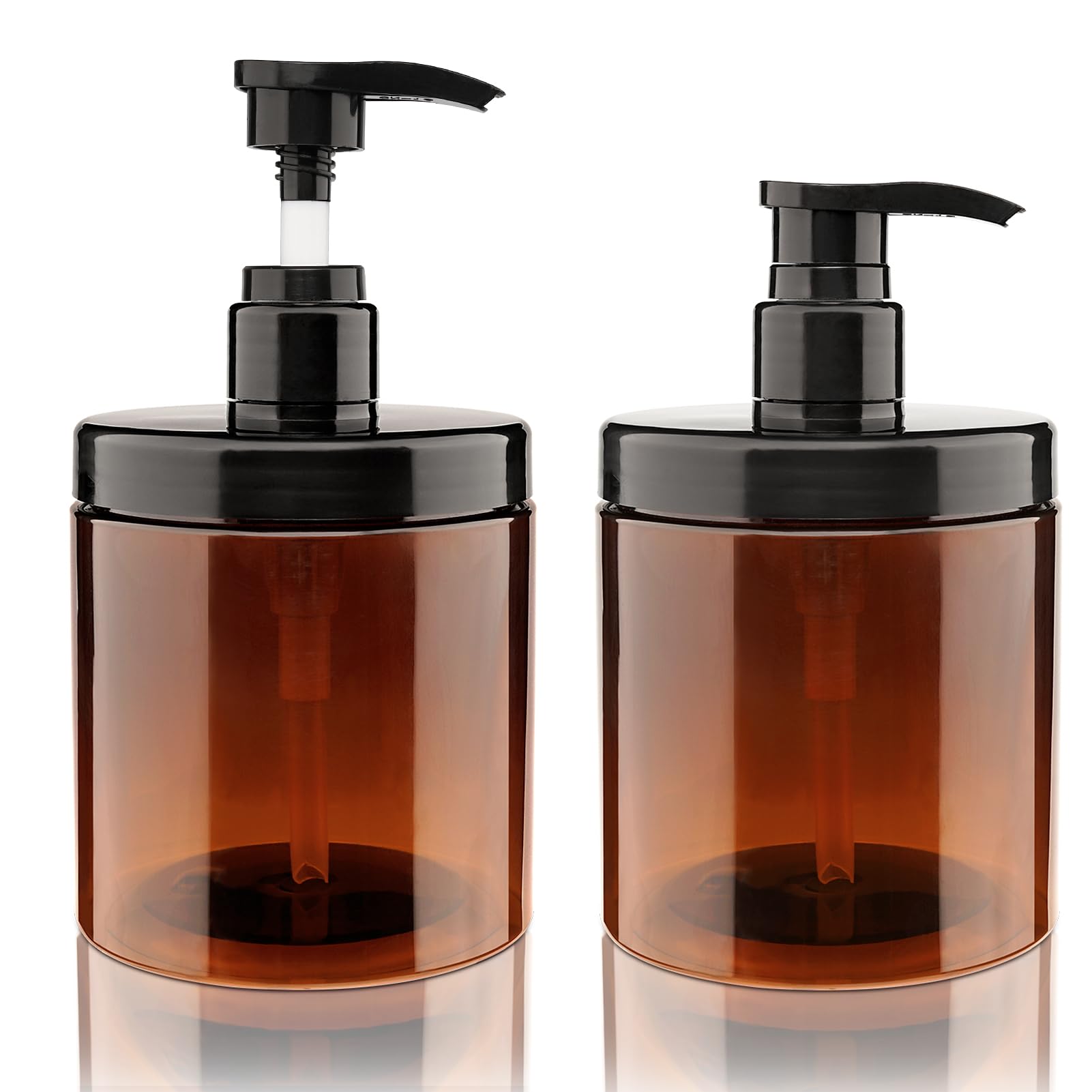 Pump Bottle Dispenser 2Pcs 600ml/20oz Refillable Plastic Pump Bottles Wide Mouth Jar Style BPA Free Empty Pump Bottles Bathroom Shower Containers for Lotion Shampoo Conditioner (Brown)