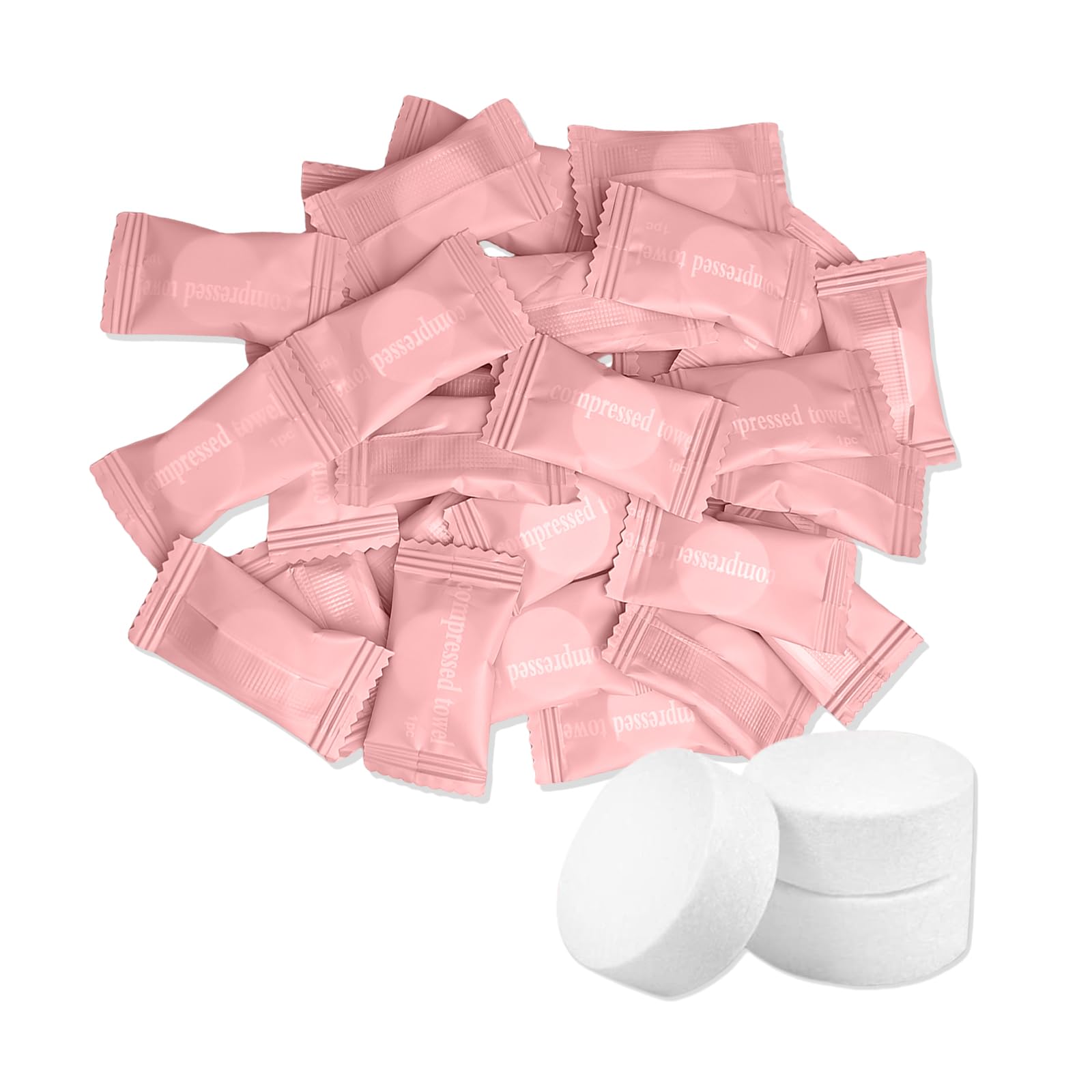 flintronic Compressed Towel, 120PCS Portable Face Towel, Disposable Mini Cotton Tissue for Travel, Beauty Salon, Camping, Hiking, Home and Outdoor Sports (18 x 18 cm, Pink)