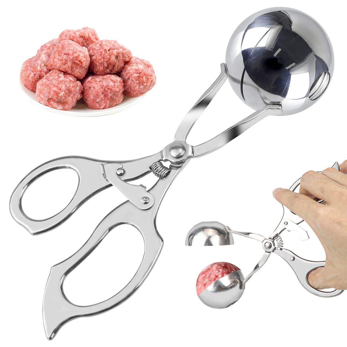 DOERDO Meatball Maker Stainless Steel Meat Baller Meatball Making Tool Ice Cream Scoop Disher Fruits Kitchen Tools, 4.5CM