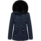 MOERDENG Women's Warm Winter Puffer Coat Thicken Fleece Lined Down Jacket Faux Fur Detachable Hood Snow Parka