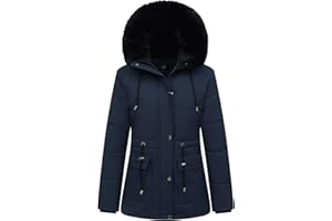 MOERDENG Women's Warm Winter Puffer Coat Thicken Fleece Lined Down Jacket Faux Fur Detachable Hood Snow Parka